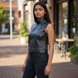 INDEED Leather Sleeveless Mock Neck Top, size Medium